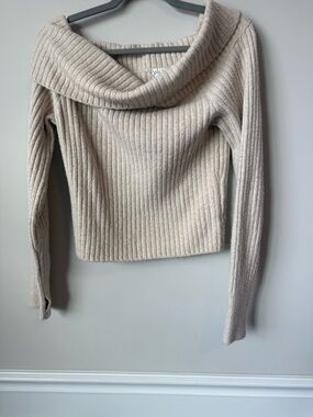 Offline by aerie ribbed off the shoulders tan loungewear sweater size medium